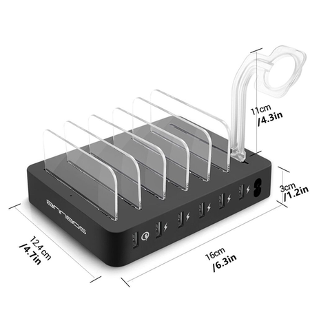 AnnBos Fastest Charging Station with 6 USB Cables, QC 3.0,Type C,iWatch Holder,COSOOS 6-Port USB Quick Charging Stand,Docking Station Organizer Hub