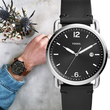 ​Đồng hồ Fossil The Commuter Three-Hand Date Black Leather Watch