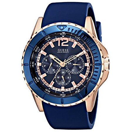 Đồng hồ GUESS Men's Stainless Steel Silicone Casual Watch, Color Rose Gold-Tone/Rigor Blue (Model: U0247G3)