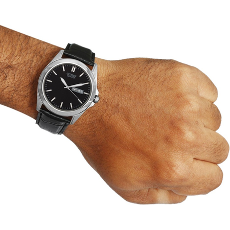 Đồng hồ Citizen Men's Black Leather Strap Watch