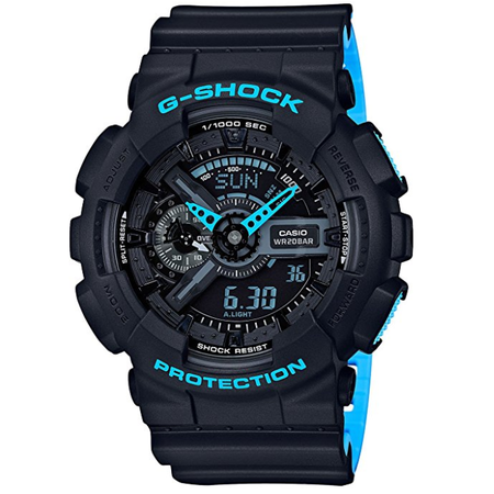 Đồng hồ Men's Casio G-Shock Anti-Magnetic Black and Neon Blue Resin Watch GA110LN-1A