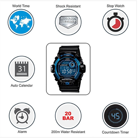 Đồng hồ Casio Men's Sport G8900A-1 Black Resin Quartz Watch with Blue Dial