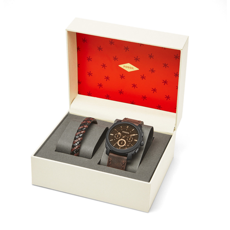 Đồng hồ Fossil Machine Chronograph Leather Watch and Bracelet Box Set