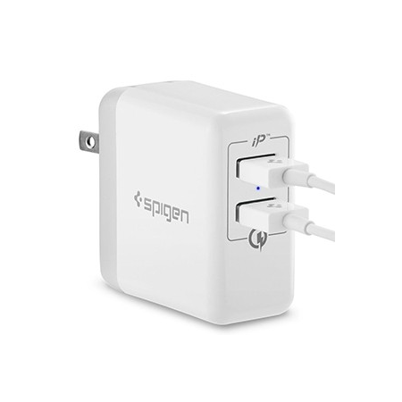 Spigen Essential F207 Quick Charge 3.0 Travel Charger w/ 2-Ports - White - Box Packaging