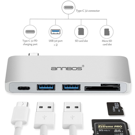 Cổng Chia USB-C Hub AnnBos 5-In-1 Type C Card Reader & HUB (Grey)