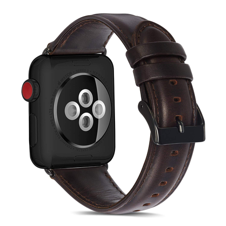 Dây da ANNBOS cho đồng hồ Apple Watch Band 42mm 44mm, Brownish Black Band with Black Adapter