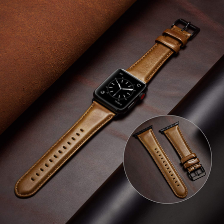 Dây da OUHENG cho đồng hồ Apple Watch Band 42mm 44mm ,Sport and Edition, Retro Brown Band
