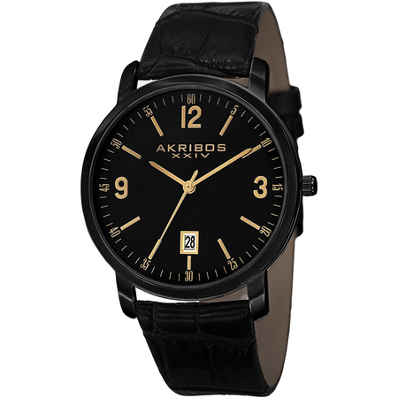 Akribos XXIV Black Dial Black Leather Quartz Men's Watch AK780BK