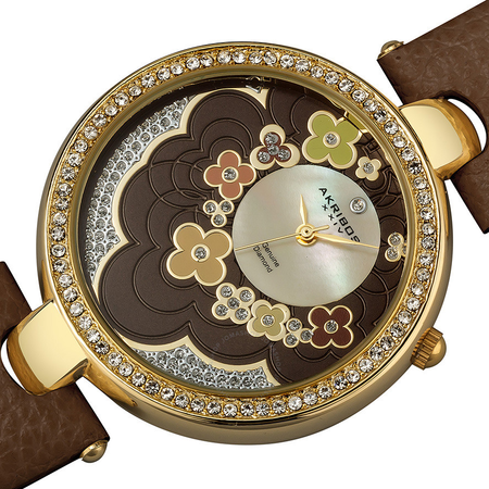 Akribos XXIV Layered Brown Dial Brown Leather Ladies Watch AK601BR