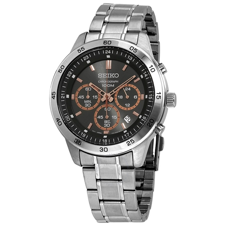 Seiko Chronograph Dark Grey Dial Stainless Steel Men's Watch SKS521