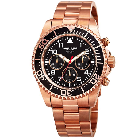 Akribos XXIV Black Dial Chronograph Rose Gold-Tone Men's Watch AK950RGBK