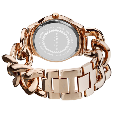Akribos XXIV Impeccable Diamond Swiss Quartz Twist Chain Bracelet Ladies Watch AK608RG