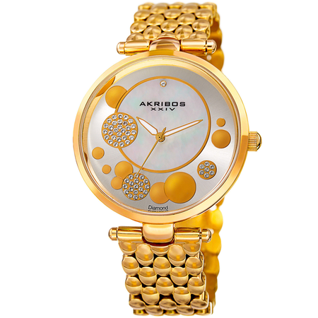 Akribos XXIV Mother of Pearl Dial Gold-Tone Diamond Ladies Watch AK963YG