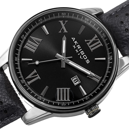 Akribos XXIV Perforated Strap Black Dial Men's Watch AK1048SSBK