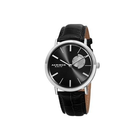 Akribos XXIV Essential Black Dial Men's Leather Watch AK848SSB