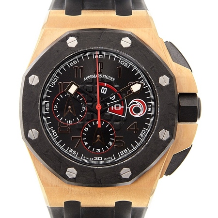 Audemars Piguet Black Dial Chronograph 18kt Rose Gold Black Rubber Men's Watch 26062OROOA002CA01 26062OR.OO.A002CA.01