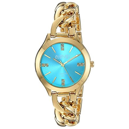 August Steiner Blue Dial Ladies Gold Tone Bracelet Watch AS8222YGTQ
