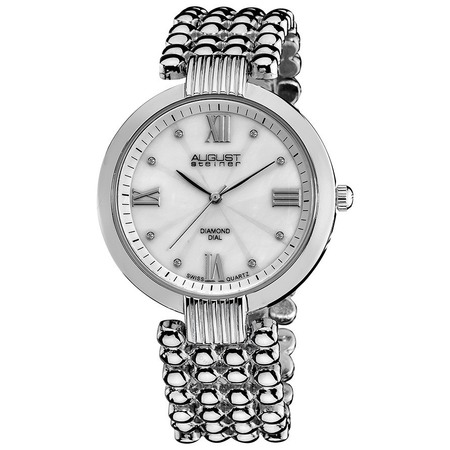 August Steiner Diamond Mother of Pearl Silver-tone Ladies Watch AS8065SS