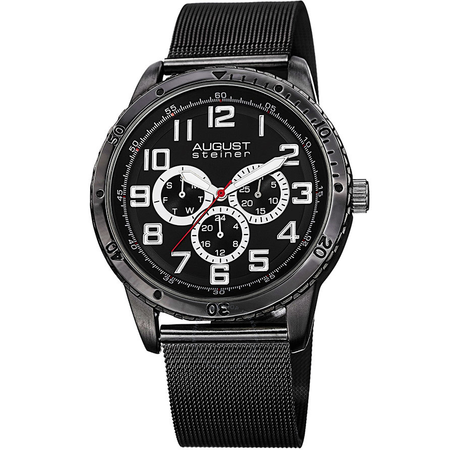 August Steiner Multi-Function Black Dial Black Ion-plated Men's Watch AS8115BK