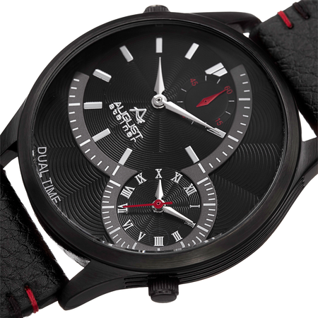 August Steiner Men's Japanese Quartz Dual-Time Leather Strap Watch AS8167BK
