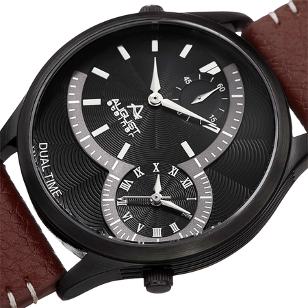 August Steiner Men's Japanese Quartz Dual-Time Leather Strap Watch AS8167BKBR