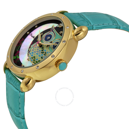 Bertha Ashley Owl and Moon Mother of Pearl Dial Turquoise Leather Ladies Watch GIOGFAH001