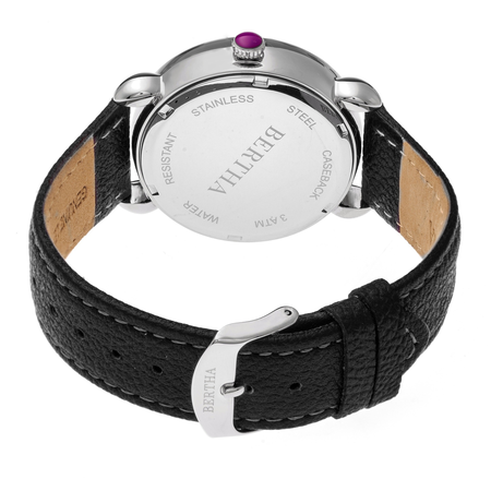 Bertha Daphne Black Mother of Pearl Dial Black Leather Ladies Watch BR4603