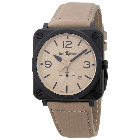 Bell and Ross Aviatio Desert Type Beige Dial Men's Watch BRS-DESERT-CEM BRS-Desert Type