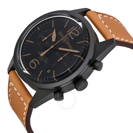 Bell and Ross Vintage Heritage Black Dial Tan Leather Men's Watch BR126-HERITAGE