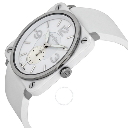 Bell and Ross Aviation White Dial Ceramic Unisex Watch BRS-WHT-CER-RUBB BRS-WH-CERAMIC/SRB