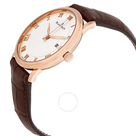 Blancpain Villeret White Dial 18kt Rose Gold Brown Leather Men's Watch 6651-3642-55B