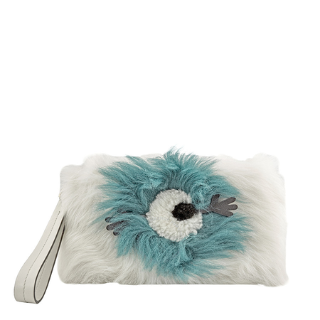 Anya Hindmarch Furry Eyes Shearling Pouch-White 974424-D03-F17