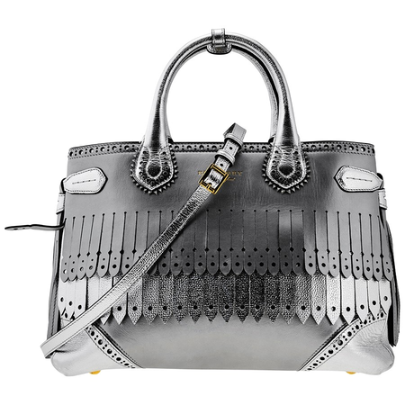 Burberry Ladies Satchel bag Disc/Old Groups Silver Medium Banner Frin Dfs Ho Exc 4064277