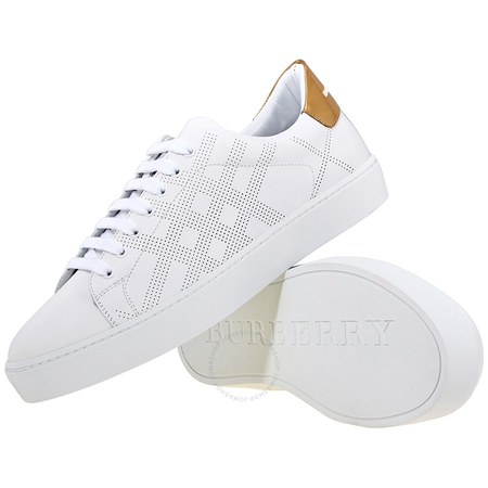 Burberry Ladies Lace Up House Check White Sneakers 4042945/4058535
