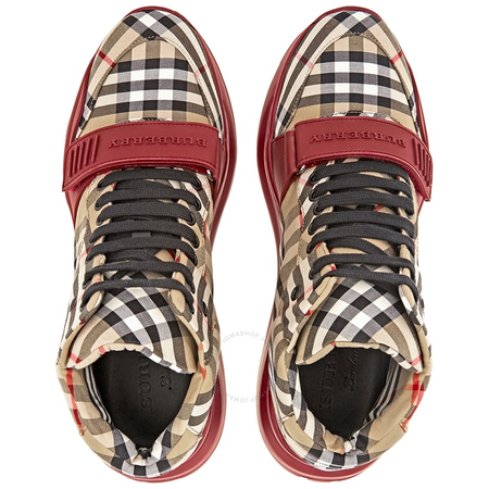 Burberry Men's Lace Up Brown Vintage Check High-top Sneakers 4078552