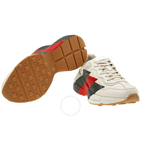 Gucci Men's Rhyton Off White Web Print Leather Sneaker 523535 DRW00 9022