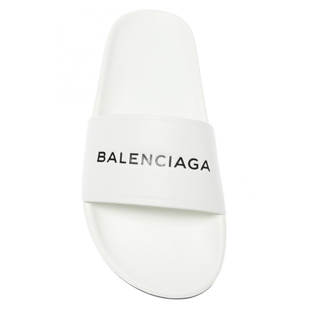 Balenciaga Ladies White, Black Flat Slipper Logo Size 39 500573 WAL00 9061