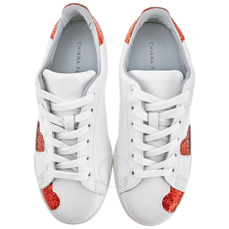 Chiara Ferragni Ladies White Sneaker Heart Red Size 36 CF1913