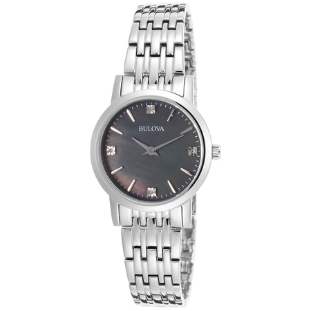 Bulova Diamond Black Dial Ladies Watch 96P148