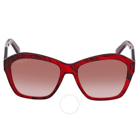 Ferragamo Striped Transparent Red Rectangular Sunglasses SF894S 645 55 SF894S 645 55