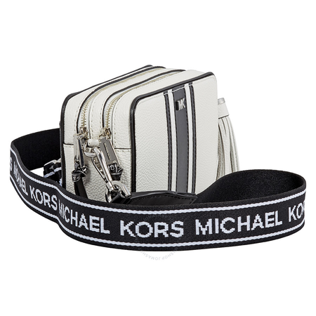 Michael Kors Small Tri-Color Leather Camera Bag- Optic White/Black 32H8SF5M0L-089