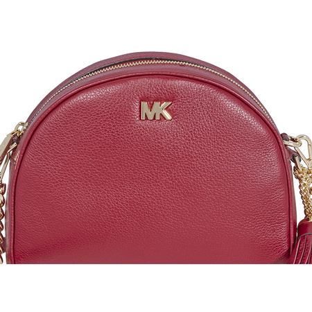 Michael Kors Ginny Pebbled Leather Half-Moon Crossbody Bag- Maroon 32F8GF5C0L-550