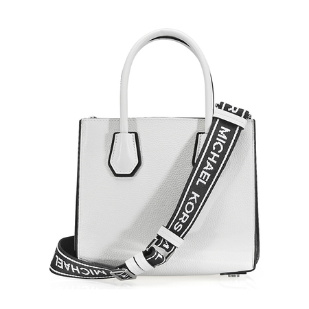 Michael Kors Mercer Pebbled Leather Messenger Bag - White / Black 30H8SM9M3T-089