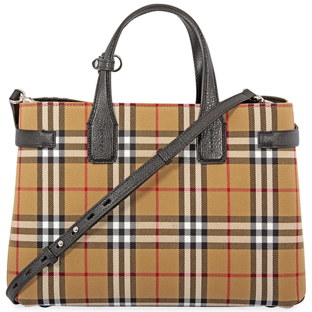 Burberry Medium Banner in Vintage Check and Leather- Black 4076953