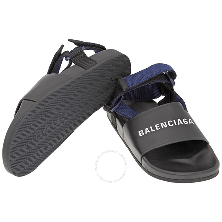 Balenciaga Men's Black/Navy Logo Sandals 506348 WAWF5 1093