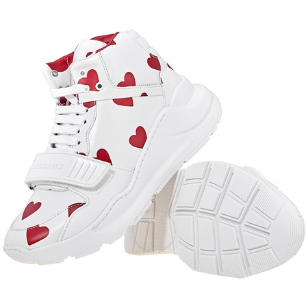 Burberry Ladies Lace Up Runway Red White Heart High-Top Sneakers 4078197