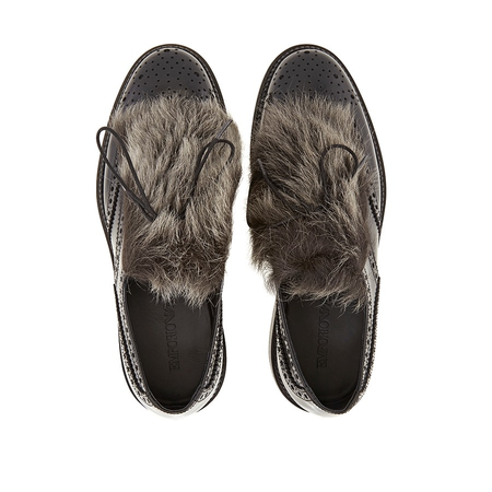 Emporio Armani Men's Lace Up Black Detach Fur Wing Tip Sneakers X4C537-XL626-A78