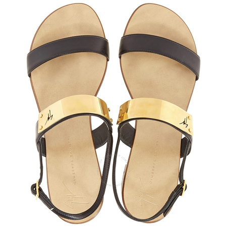 Giuseppe Zanotti Ladies Black, Gold Chunky Heel Sandals E800002/003