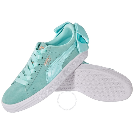 Puma Ladies Turquoise Basket Suede Bow Sneakers 36731703 ISLAND PARADISE