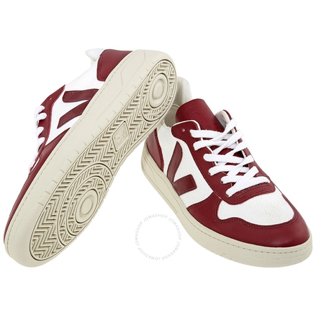 Veja Men's V-10 Basket Mesh White Burgundy Sneakers VX011801 WHITE_MARSALA_MARSALA